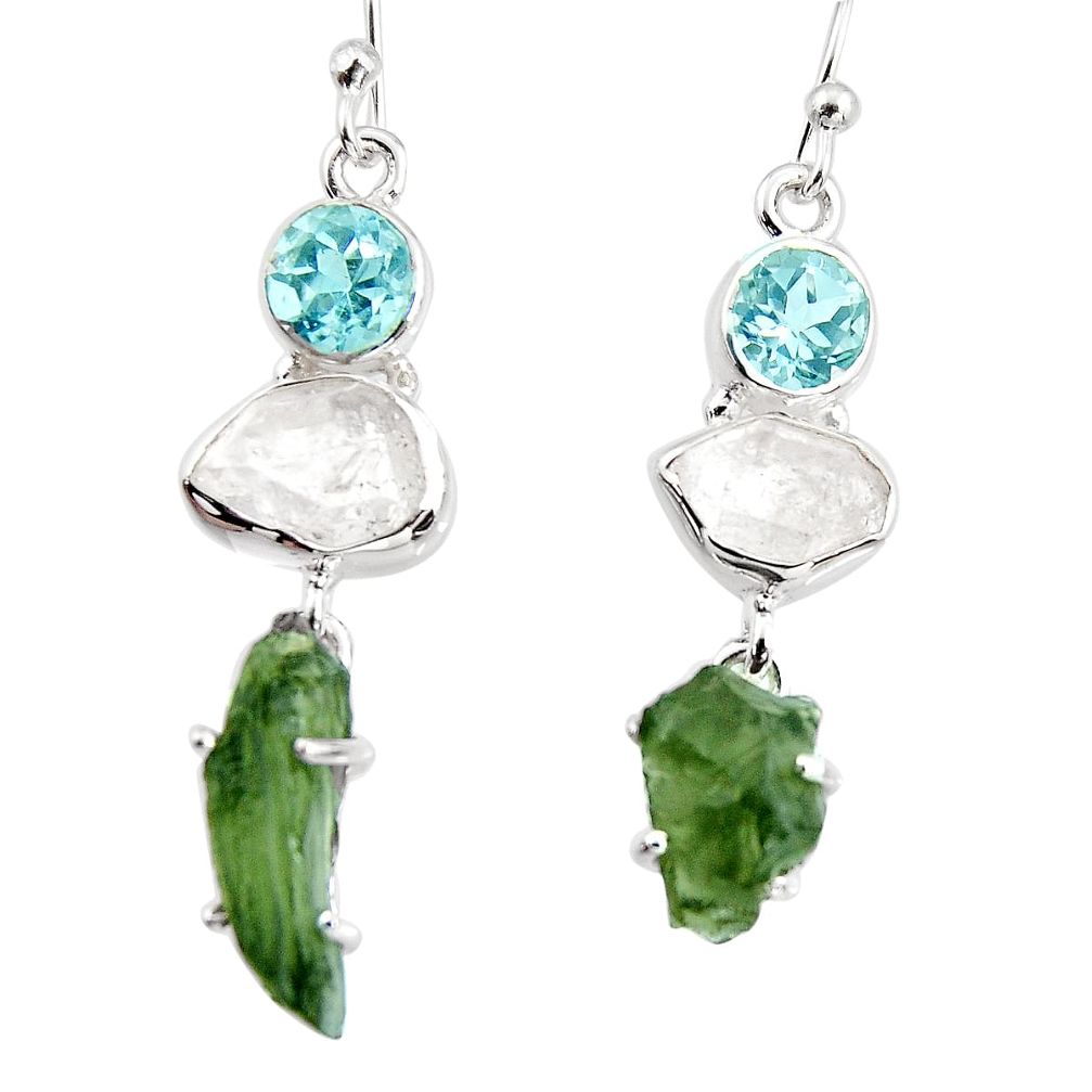 16.18cts natural green moldavite (genuine czech) 925 silver earrings p95033