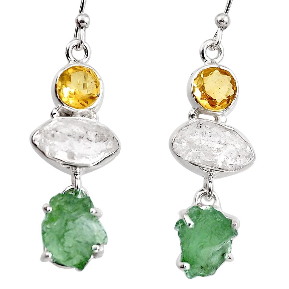 925 silver 15.08cts natural green moldavite (genuine czech) earrings p95040