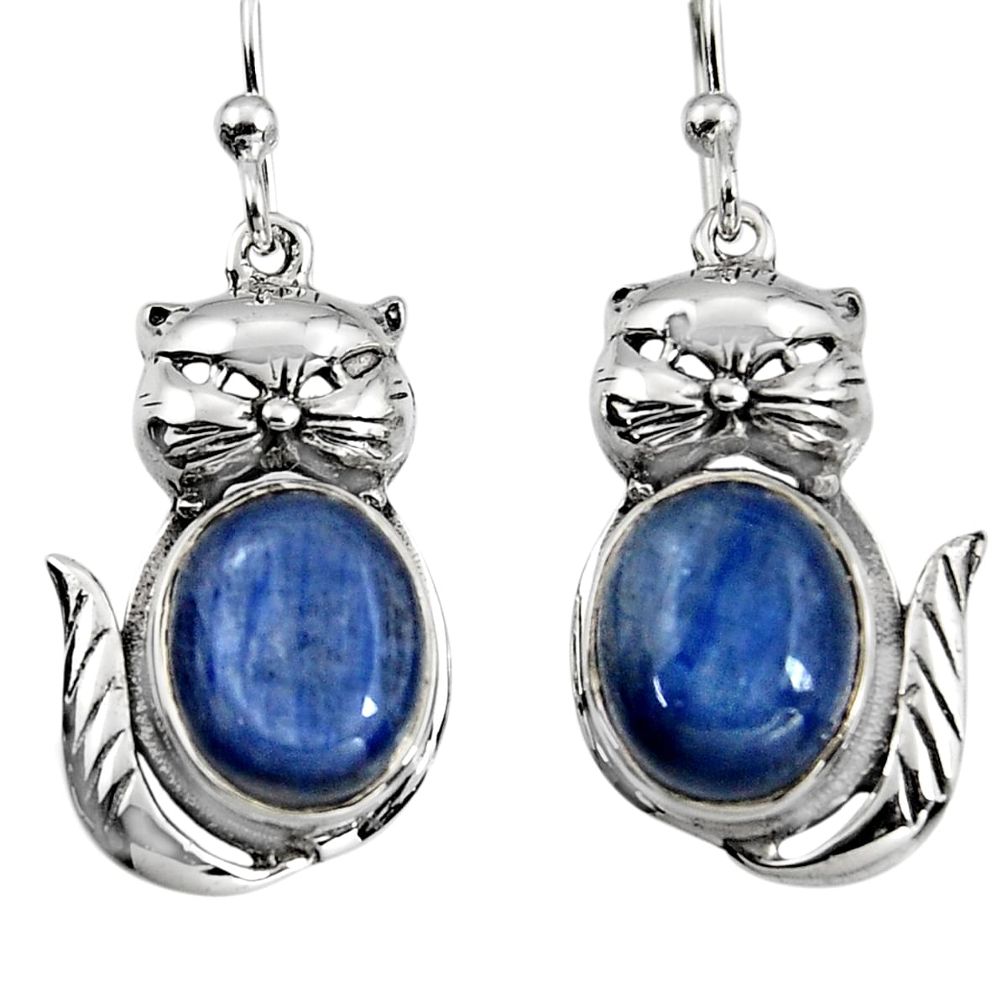 925 sterling silver 9.31cts natural blue kyanite cat earrings jewelry p95052
