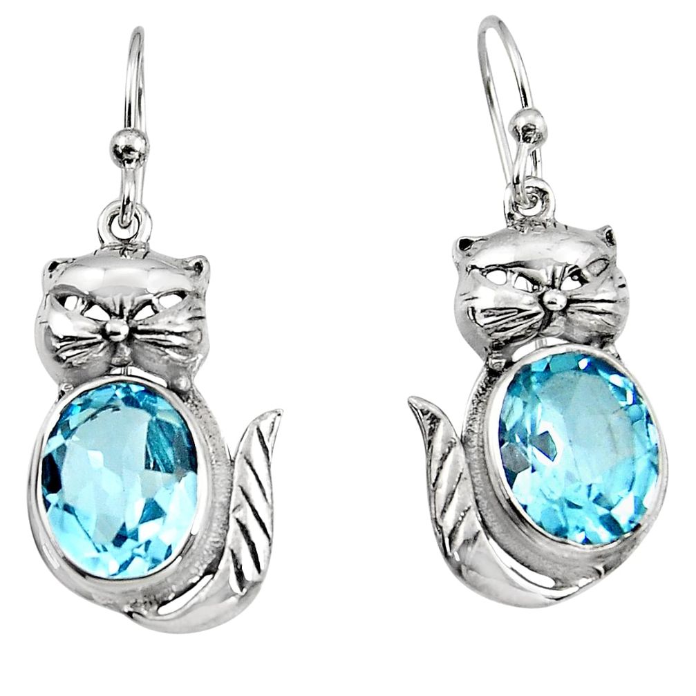 8.76cts natural blue topaz 925 sterling silver cat earrings jewelry p95061