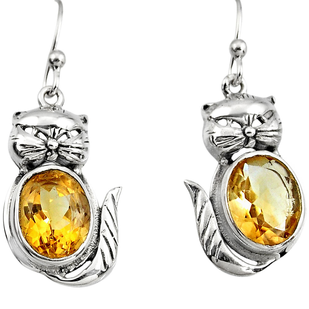 8.44cts natural yellow citrine 925 sterling silver cat earrings jewelry p95076