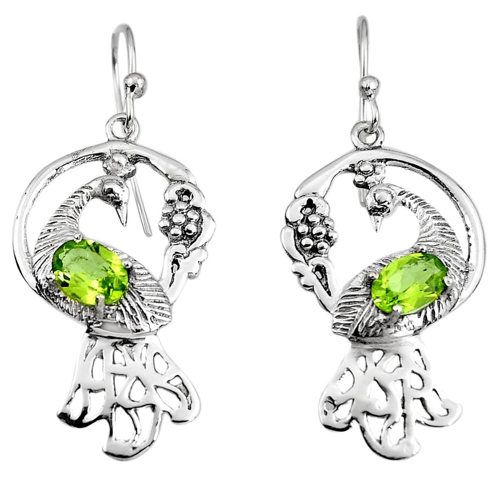 3.28cts peacock natural green peridot 925 sterling silver dangle earrings p95081