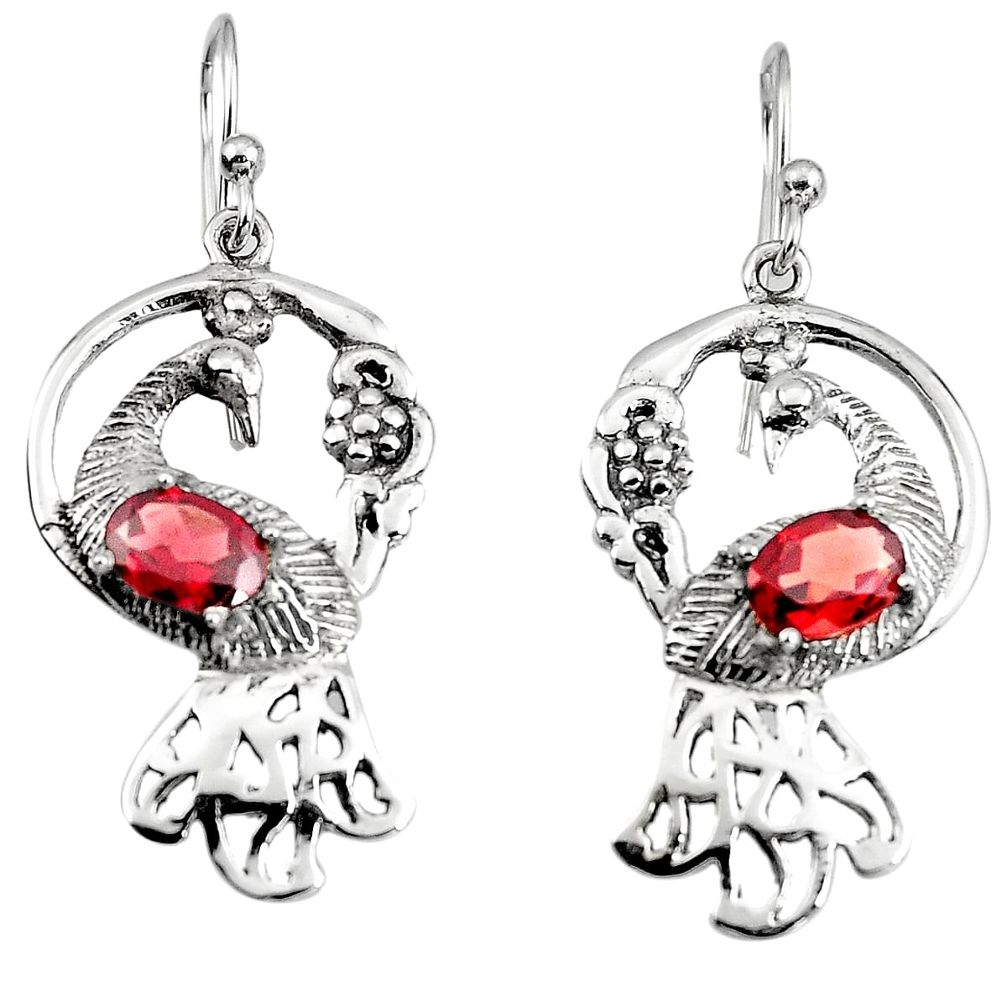 925 sterling silver 3.51cts peacock natural red garnet dangle earrings p95092