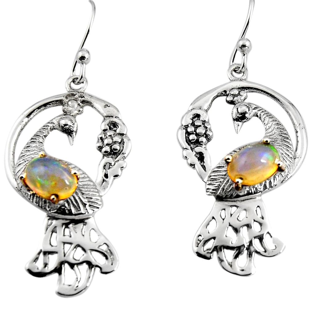 3.42cts peacock natural multicolor ethiopian opal 925 silver earrings p95107
