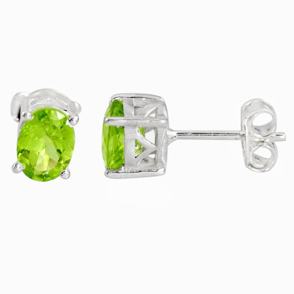 3.21cts natural green peridot 925 sterling silver stud earrings jewelry p96921