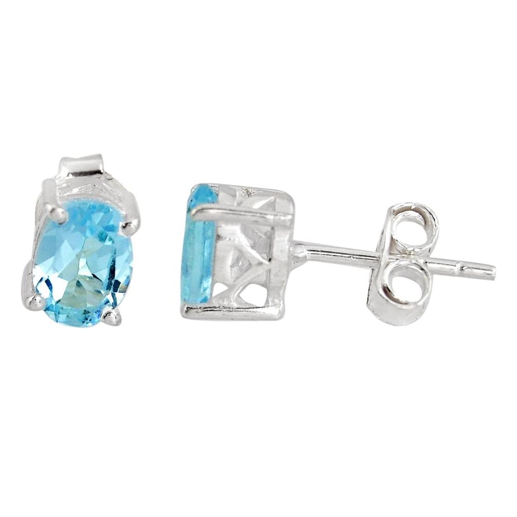 3.40cts natural blue topaz 925 sterling silver stud earrings jewelry p96927