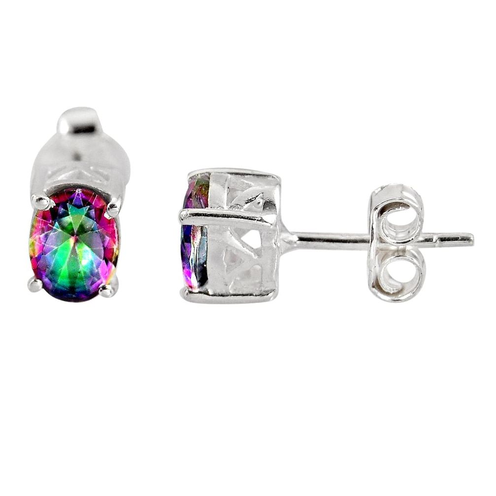 3.35cts multicolor rainbow topaz 925 sterling silver stud earrings p96934