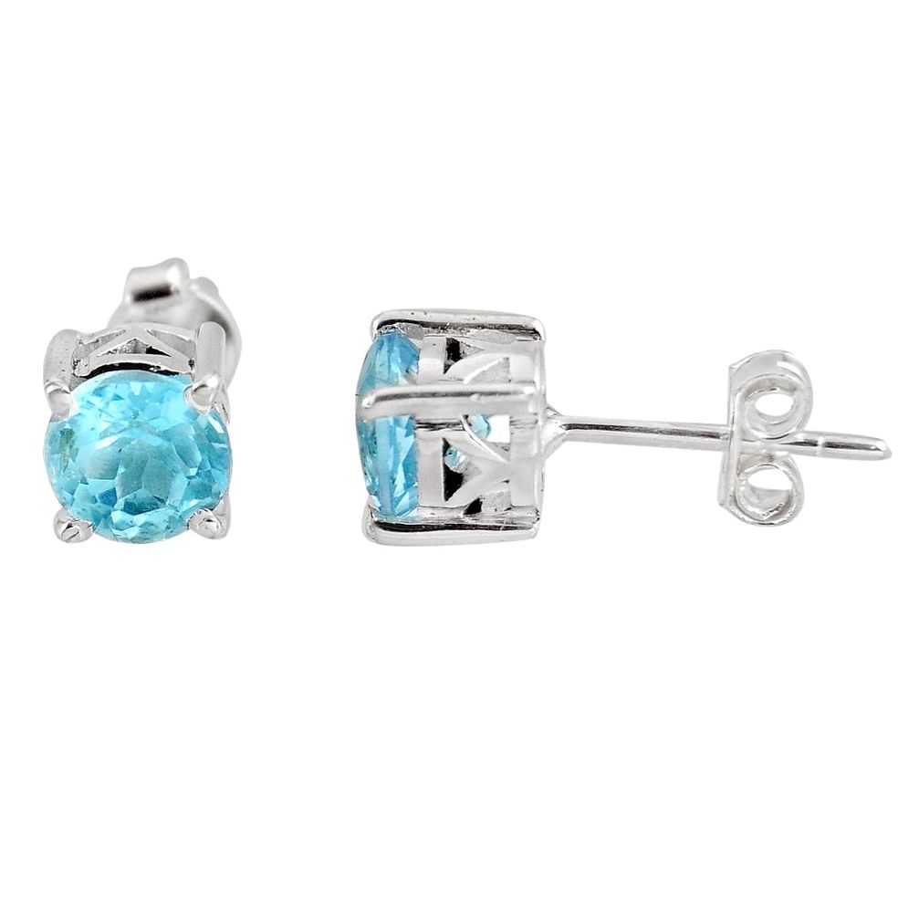 3.65cts natural blue topaz 925 sterling silver stud earrings jewelry p96937