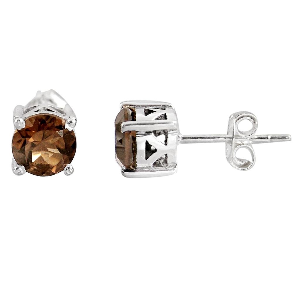 925 sterling silver 2.43cts brown smoky topaz stud earrings jewelry p96976
