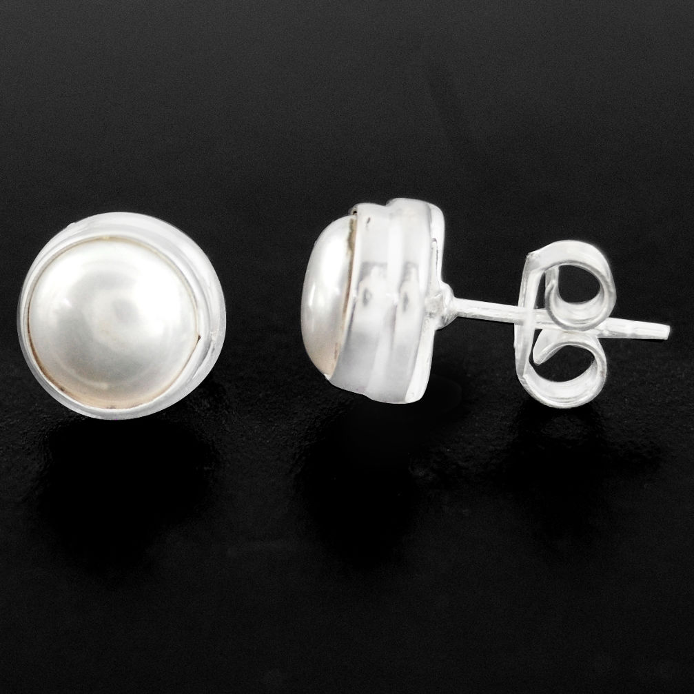 6.27cts natural white pearl 925 sterling silver stud earrings jewelry p96981