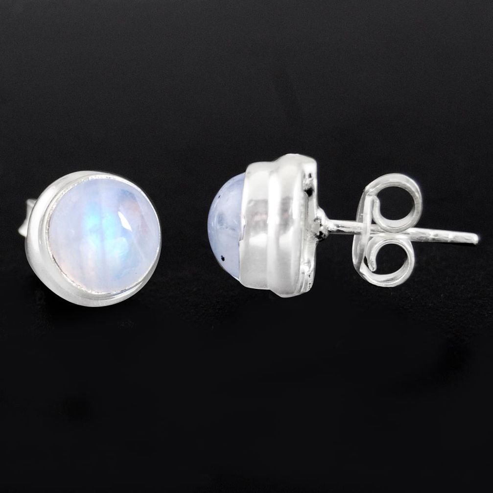 6.83cts natural rainbow moonstone 925 sterling silver stud earrings p96985