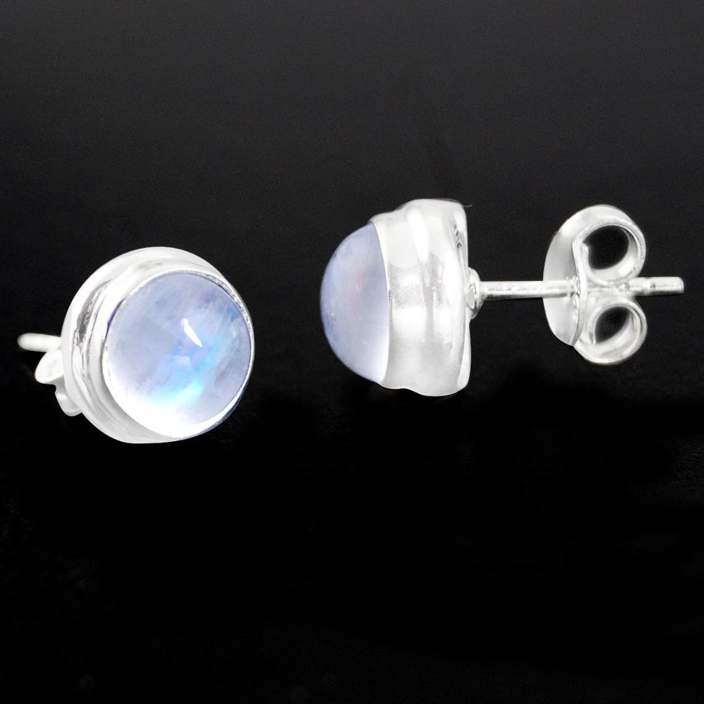 6.61cts natural rainbow moonstone 925 sterling silver stud earrings p96991