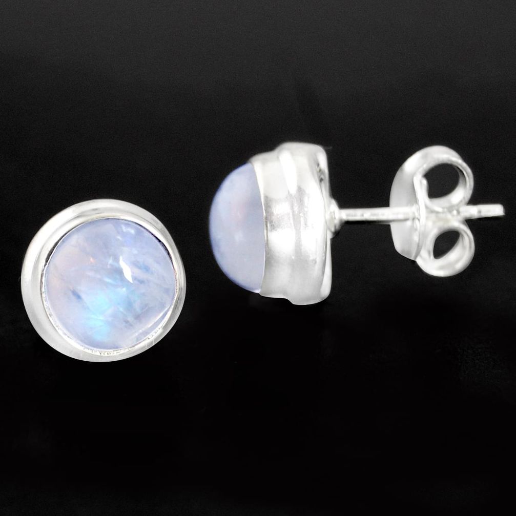 6.61cts natural rainbow moonstone 925 sterling silver stud earrings p96997