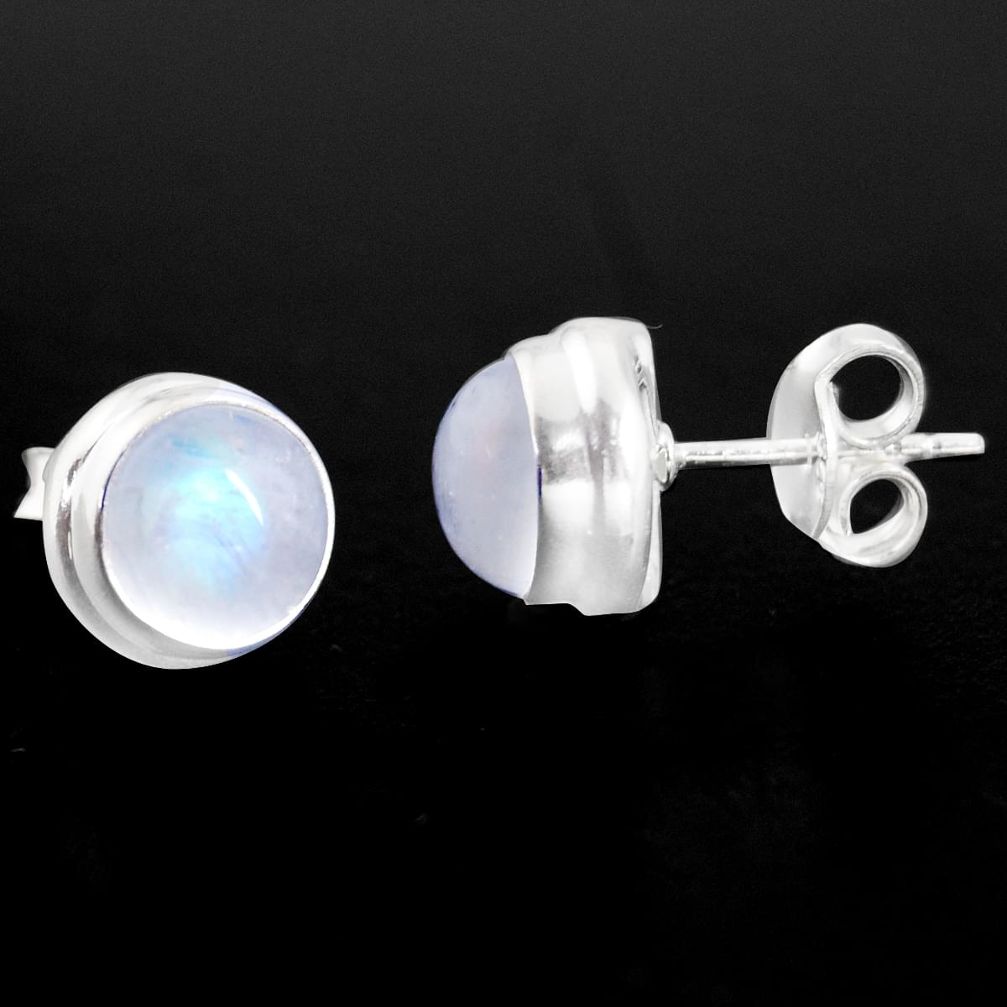 6.15cts natural rainbow moonstone 925 sterling silver stud earrings p96999