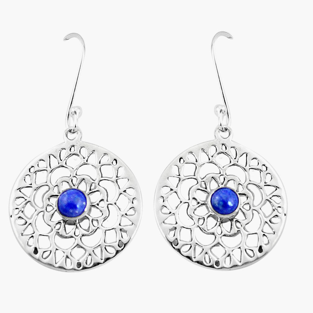 1.00cts natural blue lapis lazuli 925 sterling silver dangle earrings p9875