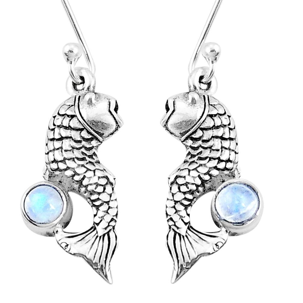 925 sterling silver 1.11cts natural rainbow moonstone fish earrings p9884