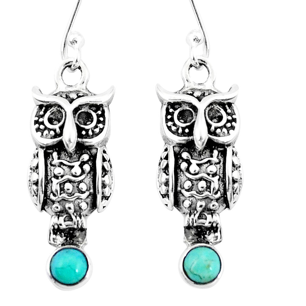 1.26cts green arizona mohave turquoise 925 sterling silver owl earrings p9901