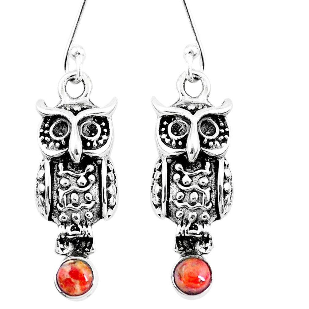 1.17cts red copper turquoise 925 sterling silver owl earrings jewelry p9908