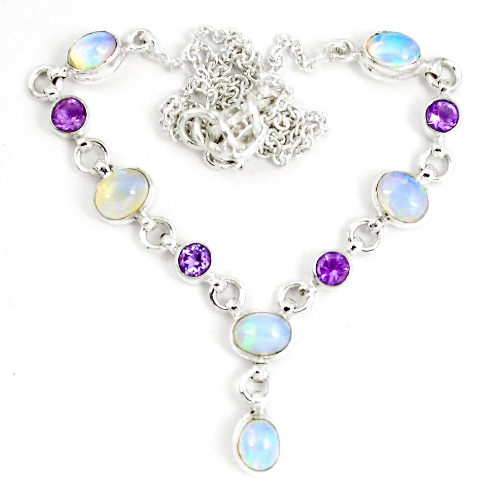 925 silver 14.96cts natural multi color ethiopian opal amethyst necklace p13988