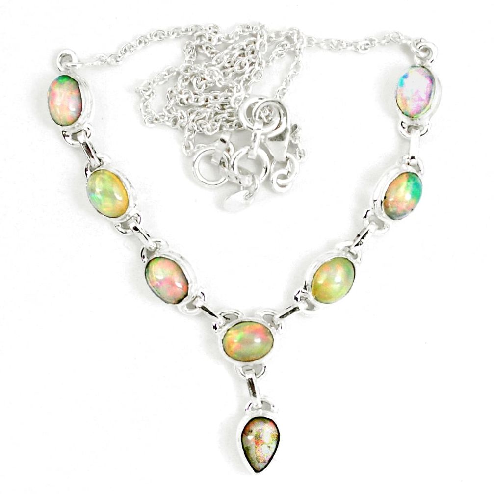 16.42cts natural multi color ethiopian opal 925 sterling silver necklace p13990