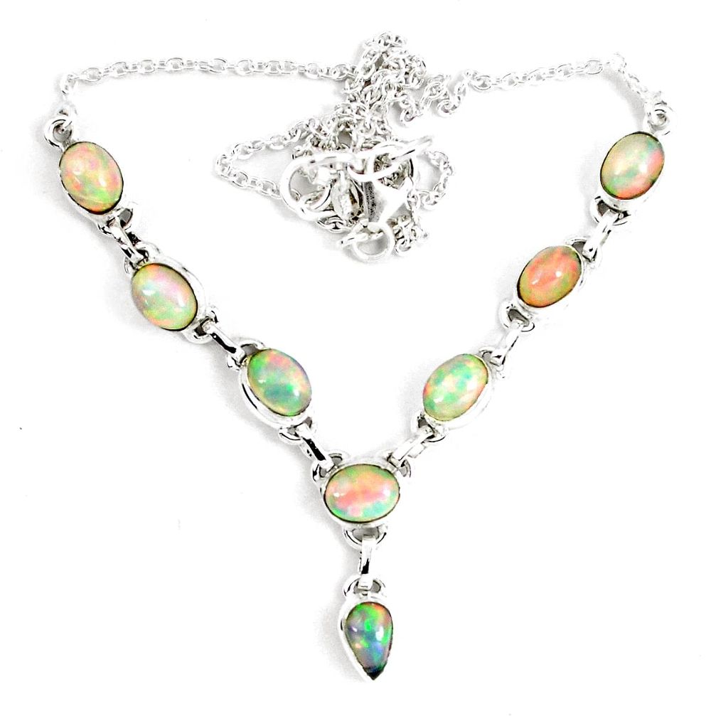 16.93cts natural multi color ethiopian opal 925 sterling silver necklace p13996