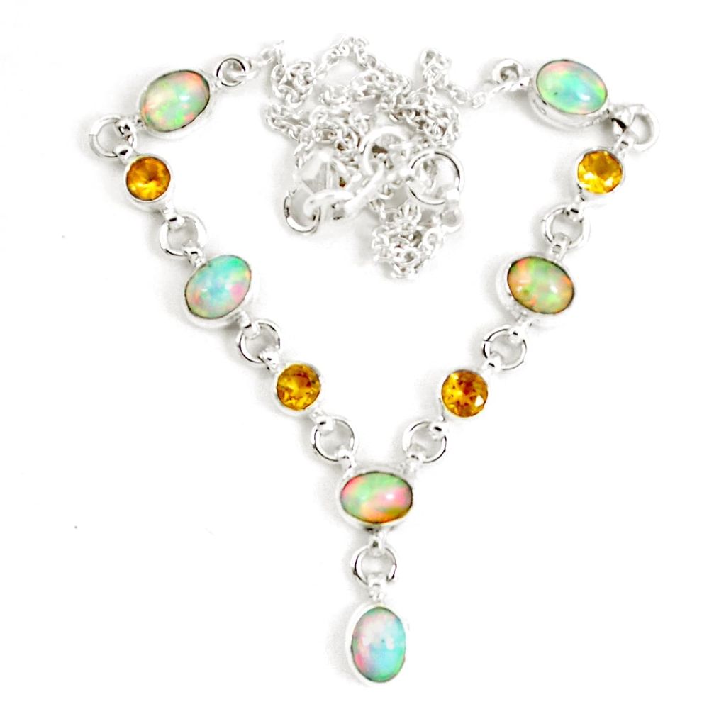 14.72cts natural multicolor ethiopian opal citrine 925 silver necklace p14000