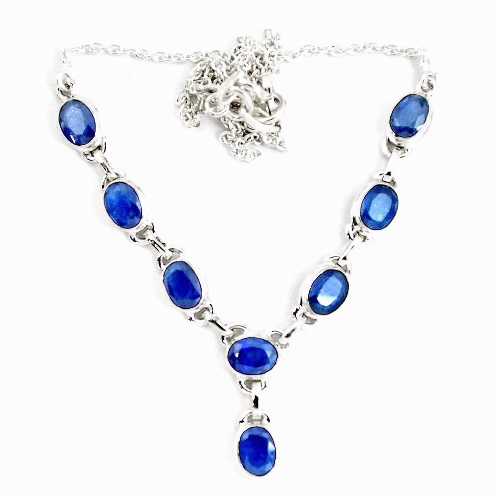 925 sterling silver 17.38cts natural blue sapphire oval necklace jewelry p14004