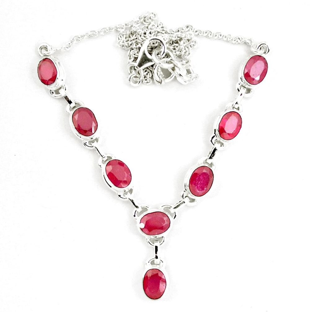 17.63cts natural red ruby 925 sterling silver necklace jewelry p14013