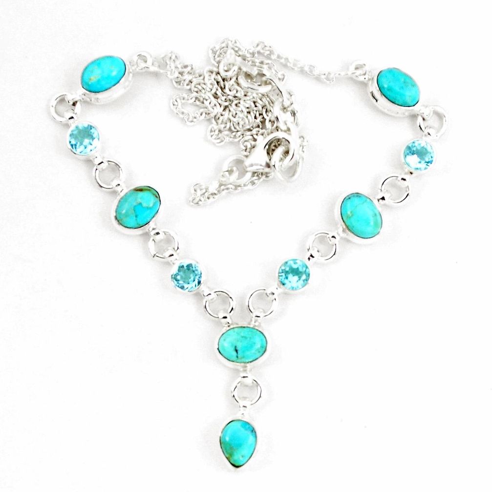 14.96cts blue sleeping beauty turquoise topaz 925 silver necklace p14016