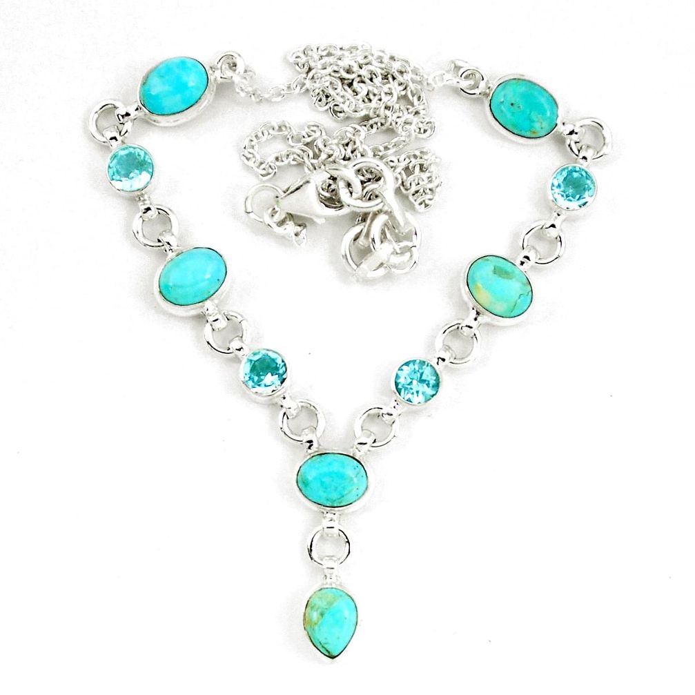 14.72cts blue sleeping beauty turquoise topaz 925 silver necklace p14018