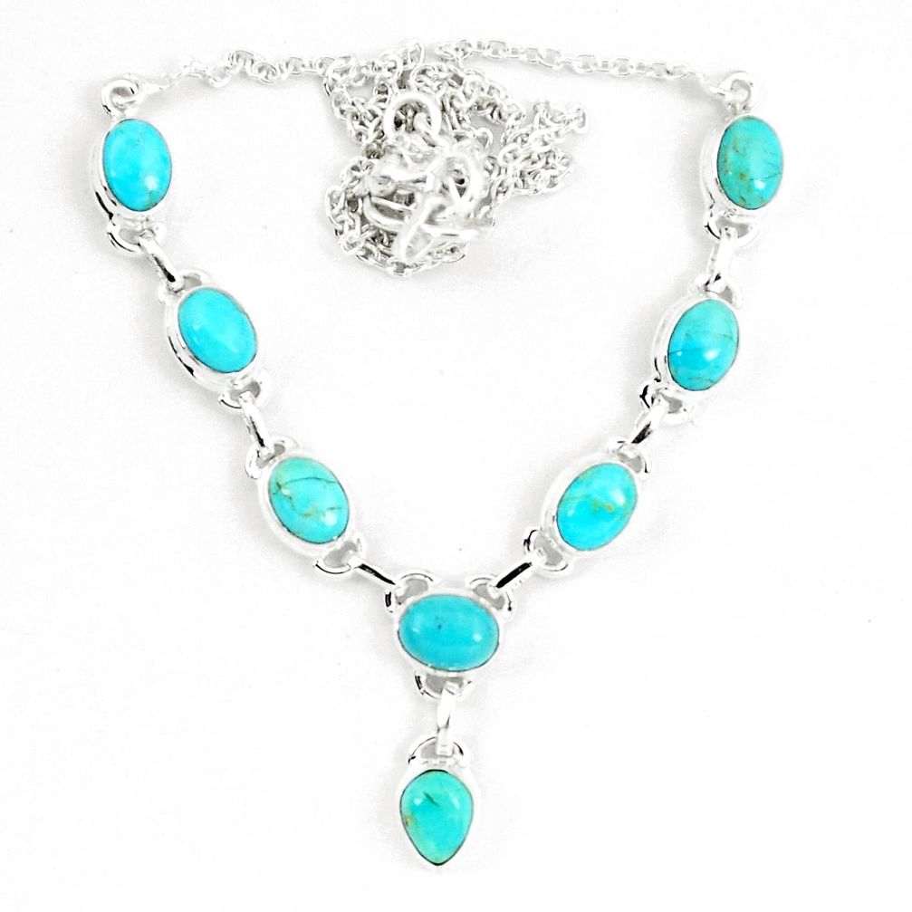 16.22cts blue sleeping beauty turquoise 925 sterling silver necklace p14019
