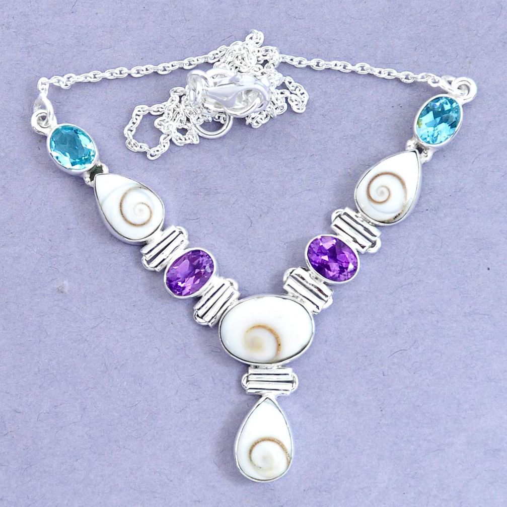 25.53cts natural white shiva eye amethyst 925 sterling silver necklace p19286