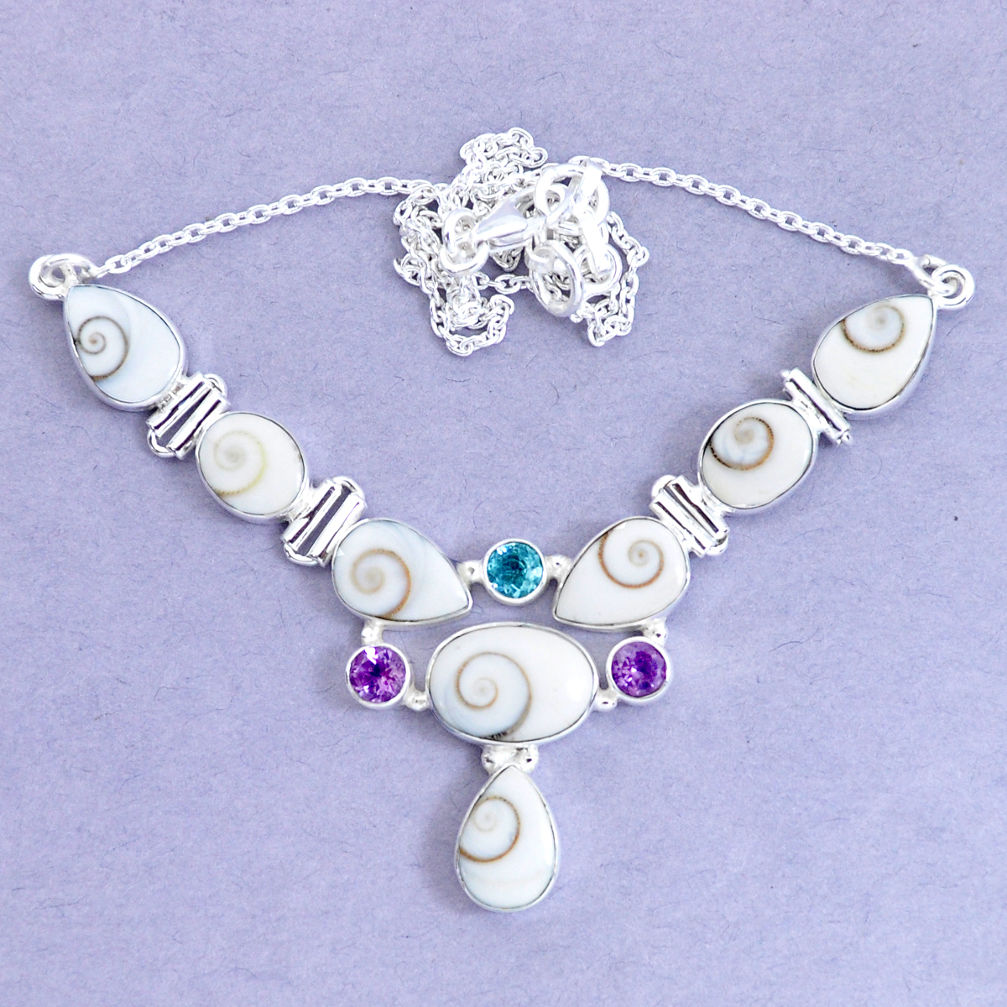 30.41cts natural white shiva eye amethyst 925 sterling silver necklace p19287