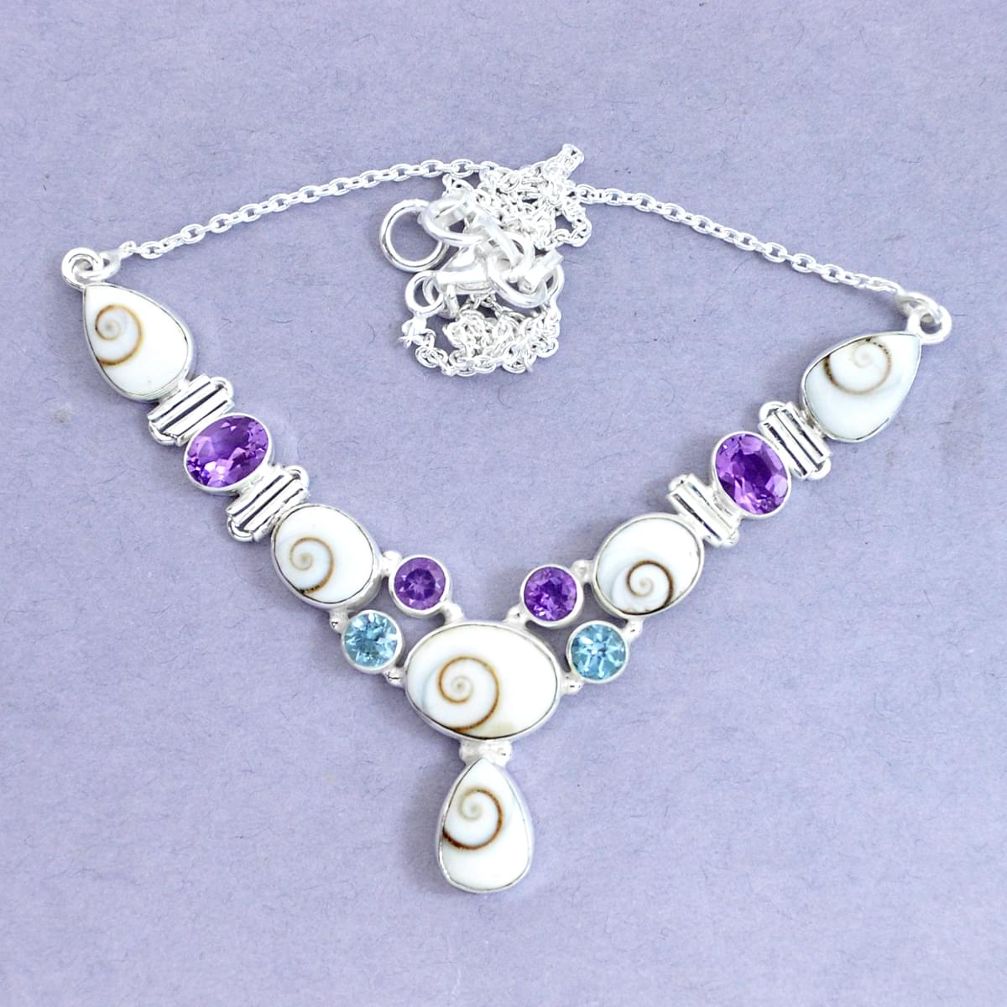 30.41cts natural white shiva eye amethyst 925 sterling silver necklace p19289