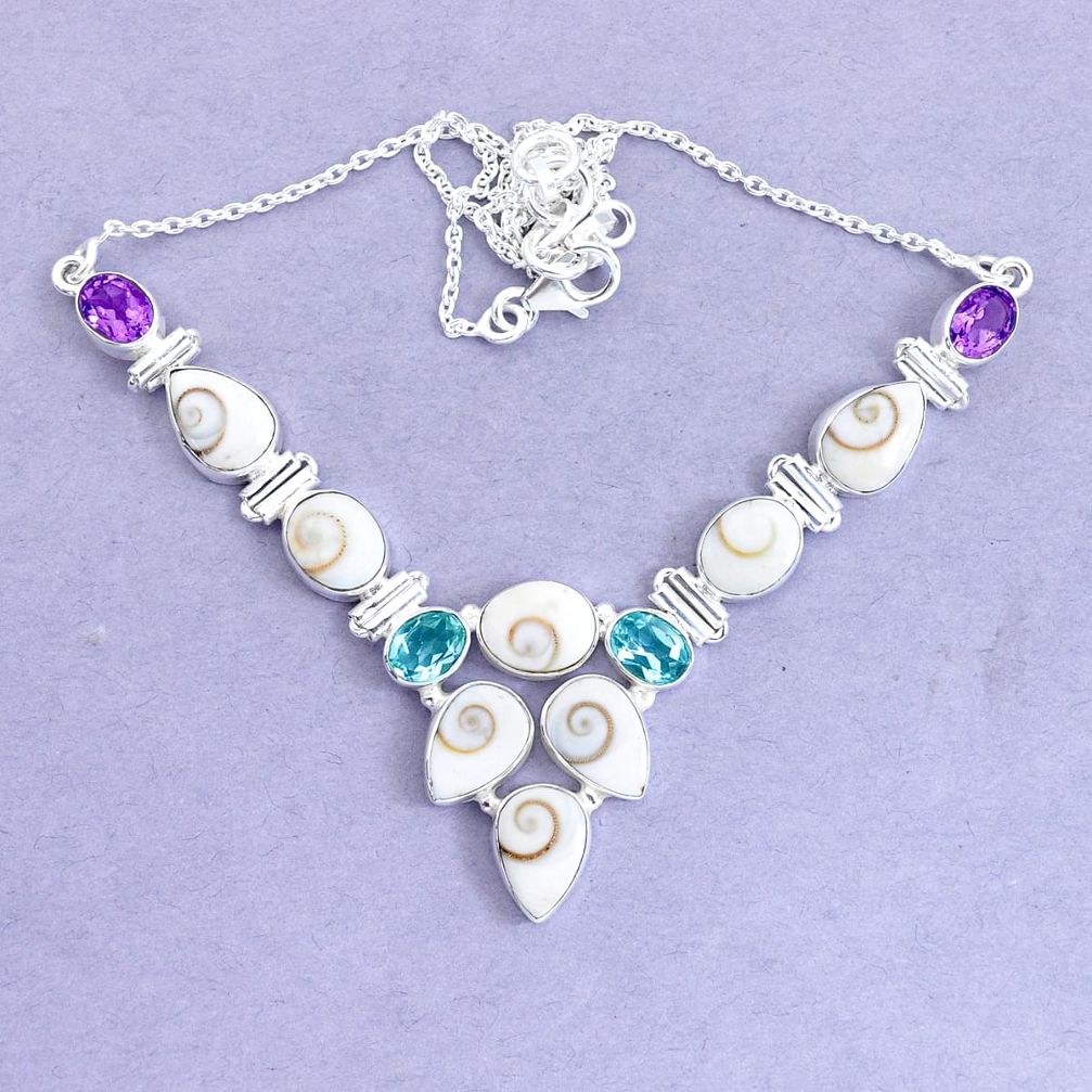 40.73cts natural white shiva eye amethyst 925 sterling silver necklace p19290