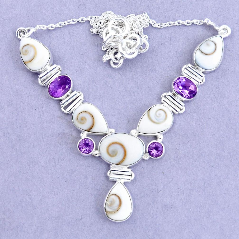 28.37cts natural white shiva eye amethyst 925 sterling silver necklace p19300