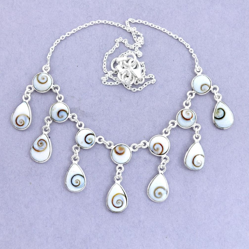 925 sterling silver 38.50cts natural white shiva eye necklace jewelry p22436