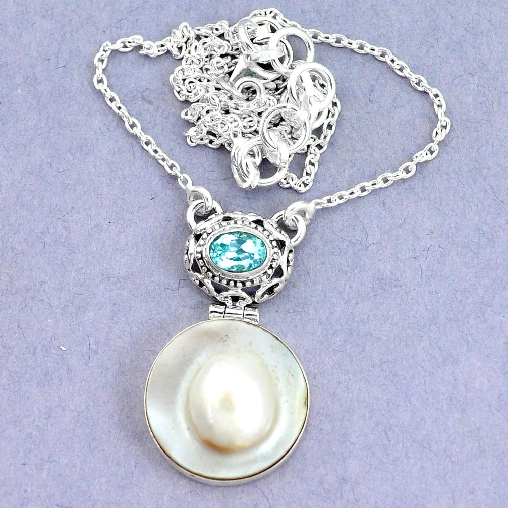 21.57cts natural white pearl topaz 925 sterling silver necklace jewelry p6002