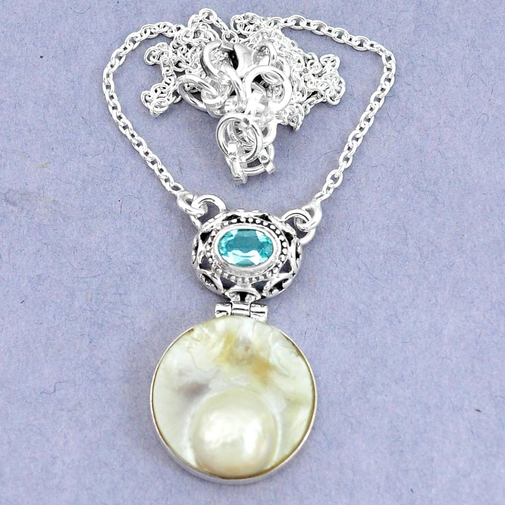 925 sterling silver 22.19cts natural white pearl topaz necklace jewelry p6004