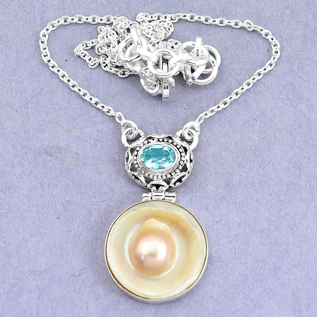 20.59cts natural white pearl topaz 925 sterling silver necklace jewelry p6009