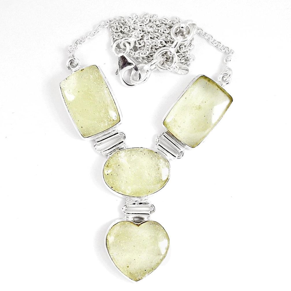 44.71cts natural libyan desert glass (gold tektite) 925 silver necklace p8486