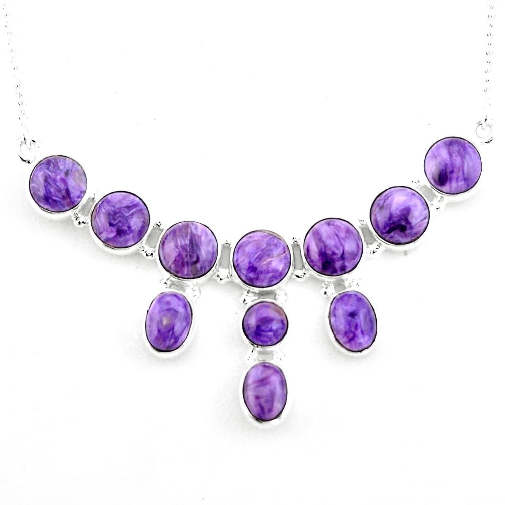 28.51cts natural purple charoite (siberian) 925 sterling silver necklace p93689