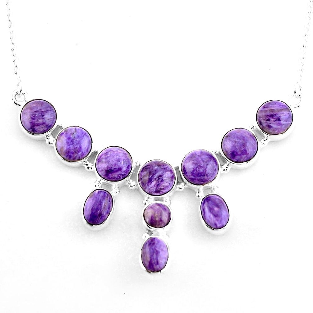 28.85cts natural purple charoite (siberian) 925 sterling silver necklace p93690