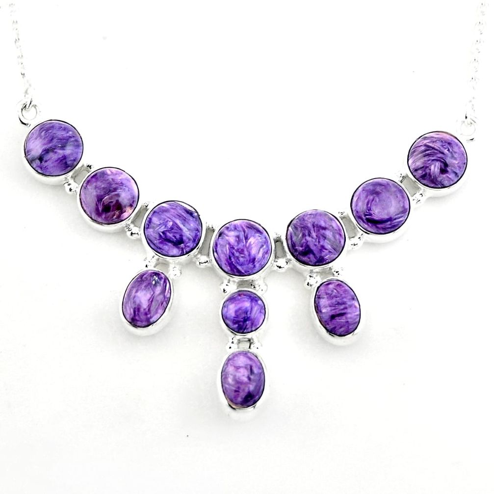 925 sterling silver 28.60cts natural purple charoite (siberian) necklace p93691