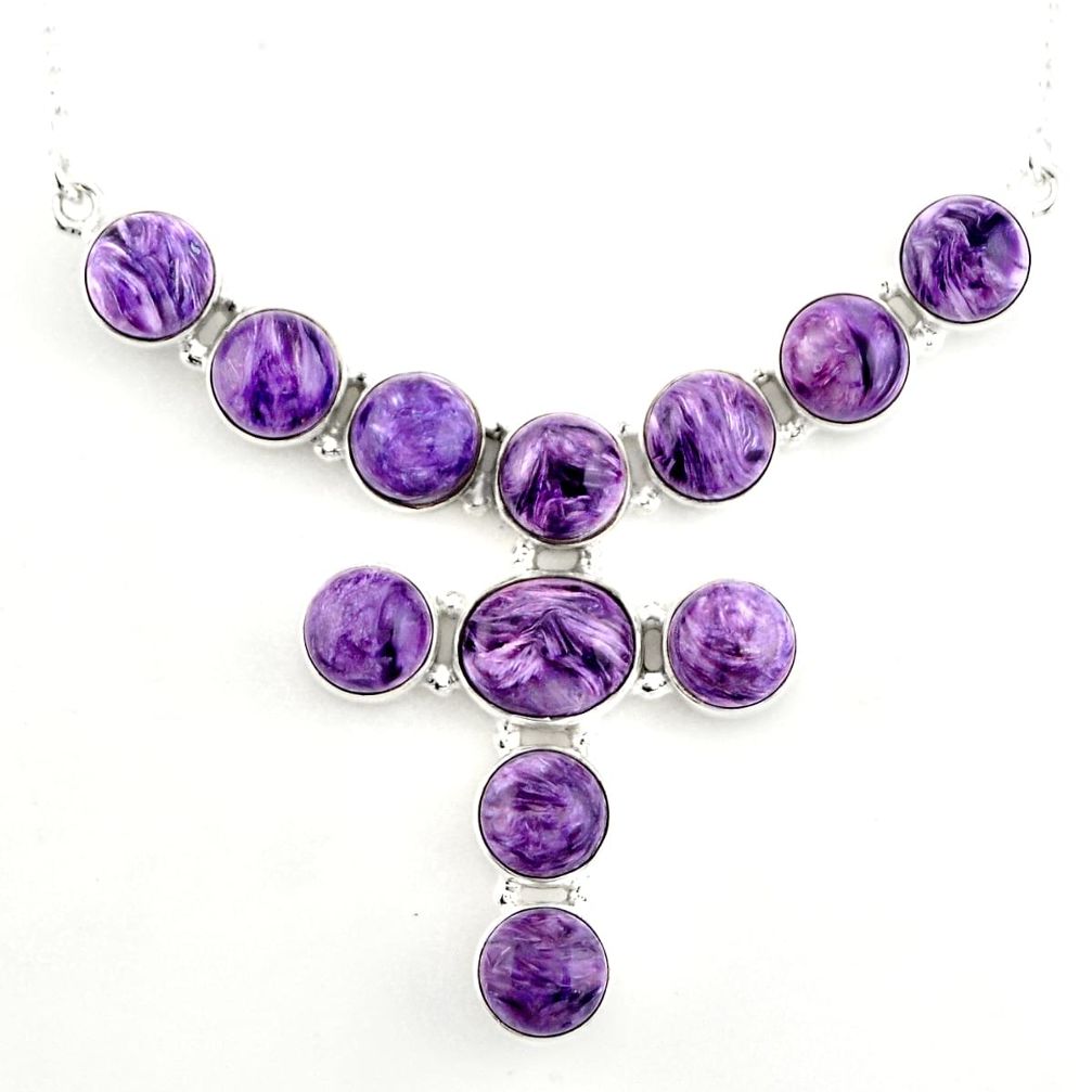 40.36cts natural purple charoite (siberian) 925 sterling silver necklace p93692