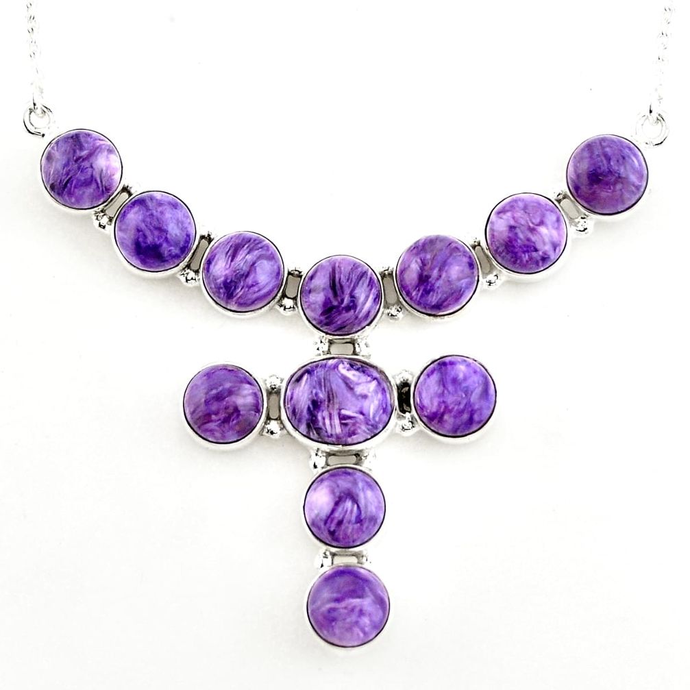 40.65cts natural purple charoite (siberian) 925 sterling silver necklace p93694