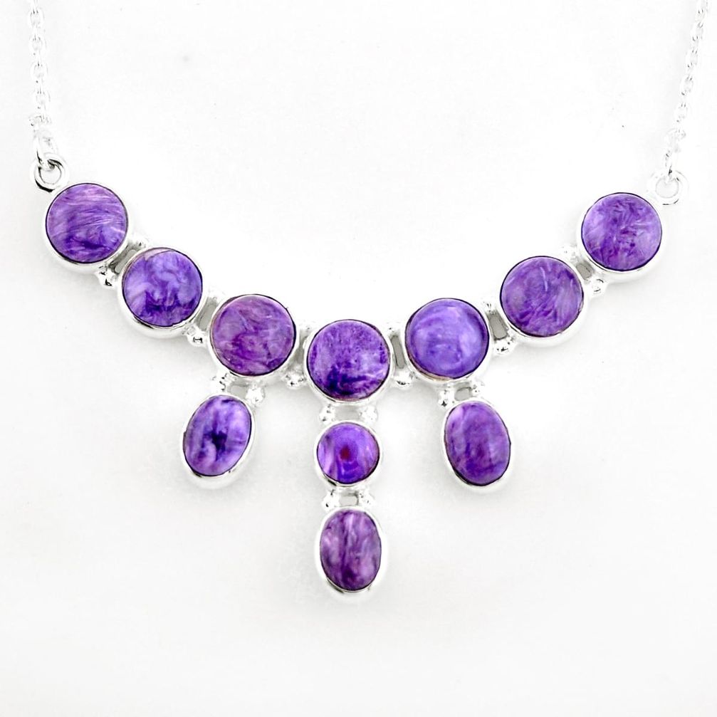 925 sterling silver 28.60cts natural purple charoite (siberian) necklace p93695