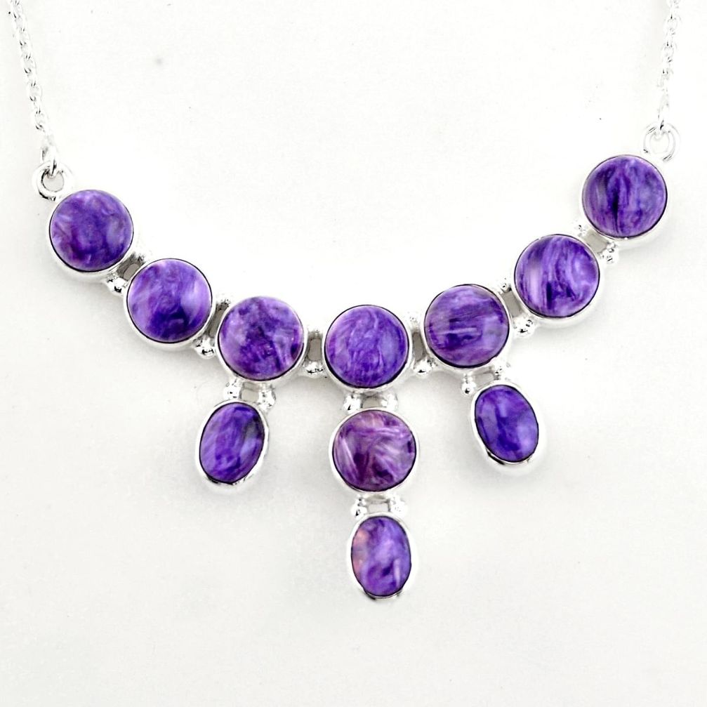 31.07cts natural purple charoite (siberian) 925 sterling silver necklace p93696
