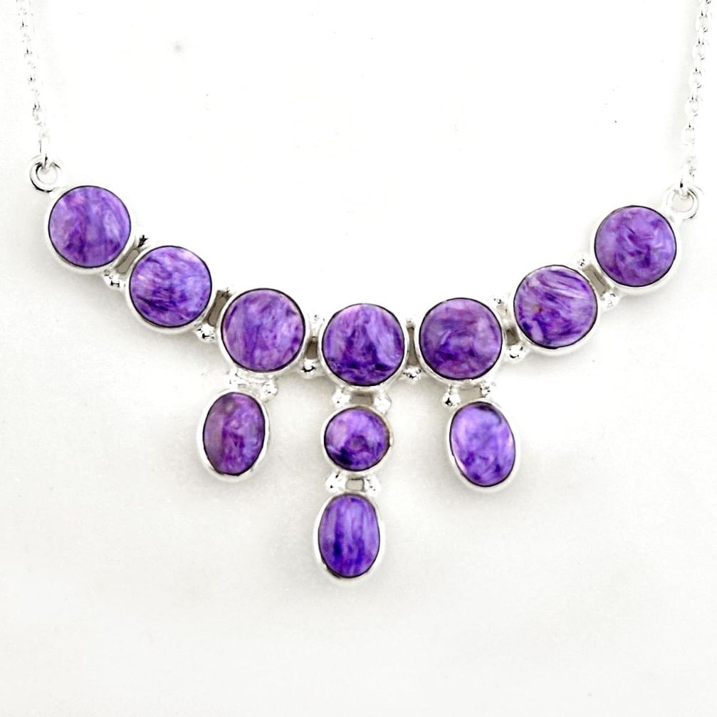 925 sterling silver 28.85cts natural purple charoite (siberian) necklace p93698