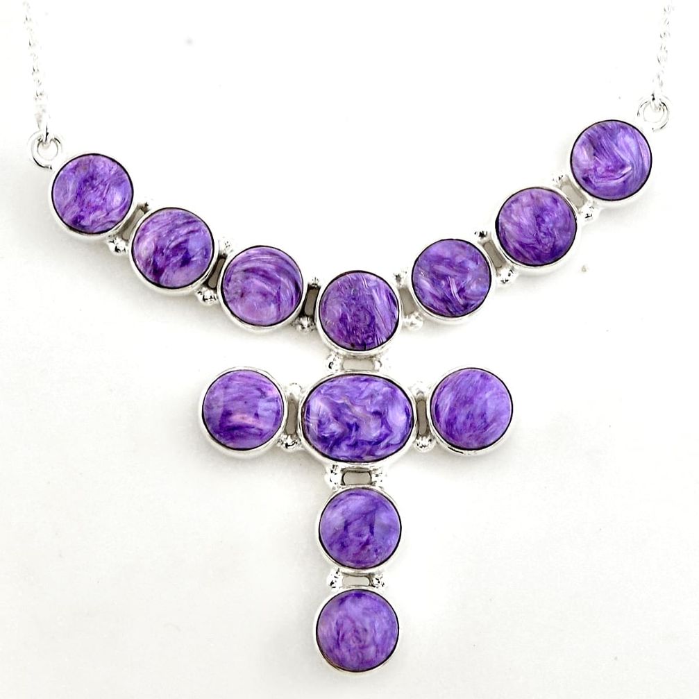 37.43cts natural purple charoite (siberian) 925 sterling silver necklace p93699